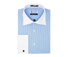 Buy Labiyeur Slim Fit White Blue Fine Stripes French Cuff Dress Shirt Online | free-classifieds-usa.com - 1