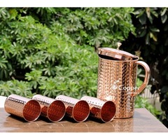 Shop for Hammered Pure Copper Pitcher and Four Tumblers Set at Best Prices | free-classifieds-usa.com - 2