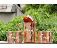 Shop for Hammered Pure Copper Pitcher and Four Tumblers Set at Best Prices | free-classifieds-usa.com - 3