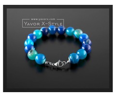 Blue striped agate gemstone bracelet – 10mm natural blue striped agate beads – elastic stretch cord  | free-classifieds-usa.com - 2
