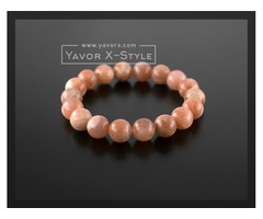 Peach sunstone gemstone bracelet – 10mm natural sunstone beads – elastic stretch cord or steel wire  | free-classifieds-usa.com - 1