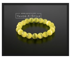 Yellow cats eye gemstone bracelet – 10mm natural cats eye beads – elastic stretch cord or steel wire | free-classifieds-usa.com - 1