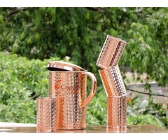 Shop for Hammered Pure Copper Pitcher and Four Tumblers Set  | free-classifieds-usa.com - 2