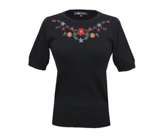 Yemak Sweater | Daisy Embroidered Sweater Pullover,Vintage Inspired, S-L,Pinup,by Mak 3664EMBO(S-L) | free-classifieds-usa.com - 1