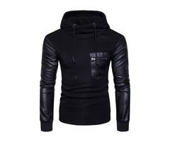 Mosaic Leather Solid Color Slim Long Sleeve Mens Hoodie | free-classifieds-usa.com - 1