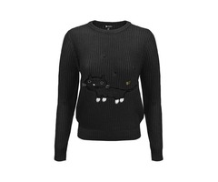 Yemak Sweater | Black Cat Applique Crewneck Long Sleeve Pullover Casual Knit Sweater MK8207 | free-classifieds-usa.com - 1