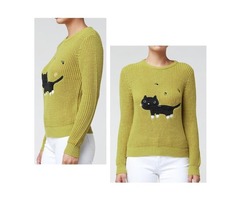 Yemak Sweater | Black Cat Applique Crewneck Long Sleeve Pullover Casual Knit Sweater MK8207 | free-classifieds-usa.com - 3