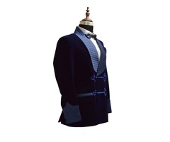 Men blue smoking velvet jacket quilted blazers | free-classifieds-usa.com - 2
