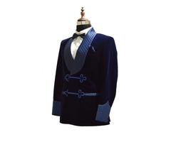 Men blue smoking velvet jacket quilted blazers | free-classifieds-usa.com - 3