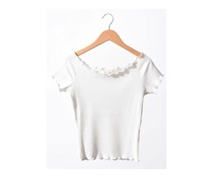Short Sleeve Slash Neck Plain Womens T-shirt | free-classifieds-usa.com - 1