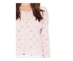 Vintage Lace Patterned V-Neck Long Sleeves Scallop Hem Casual Cardigan | free-classifieds-usa.com - 2