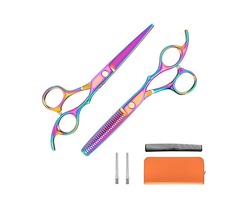 5.5" HAIR SCISSORS SHARP EDGES AND RAINBOW COLOR HAIR SHEARS/THINNING SCISSORS WITH CASE (SET) | free-classifieds-usa.com - 1