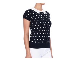 YeMAK Sweater | Classic Collar Short Sleeves Polka Dot Stretchy Casual Pullover Sweater MK3673 | free-classifieds-usa.com - 2