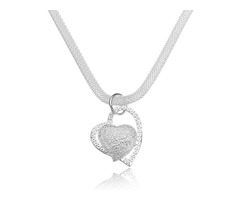 925 Silver Plated Inlaid Heart Pendant Net Chain Necklace For Women | free-classifieds-usa.com - 1
