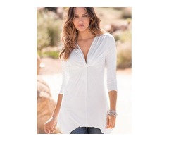 Stylish Collar Nine Points Sleeves Slim T-Shirt | free-classifieds-usa.com - 1