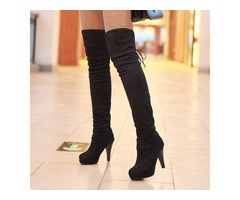 Suede Lace-Up Back Womens Thigh High Boots | free-classifieds-usa.com - 1