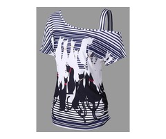 Stripe Oblique Collar Womens T-shirt | free-classifieds-usa.com - 1