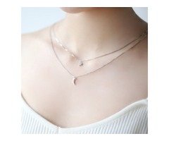 Sterling Silver Double Layer Moon & Star Pendant Necklace | free-classifieds-usa.com - 1