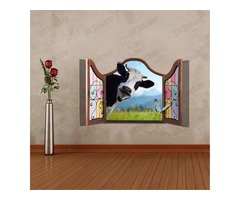 3D Dairy Cow Artificial Window View Cattle 3D Wall Decals Stickers Home Room Decor Gift | free-classifieds-usa.com - 1