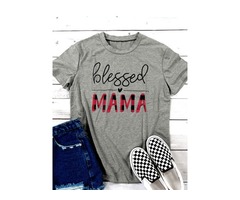 Blessed Mama Letter Print T-Shirt Tops | free-classifieds-usa.com - 1