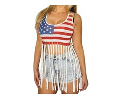 Women USA Flag Print Tank Top Star-Spangled Banner Tassel Shirts | free-classifieds-usa.com - 1