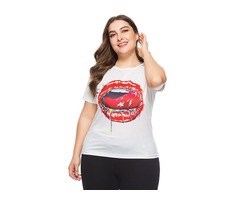 Sexy Women Fashion Over Size Red Lips Printed Short-sleeved T-shirt | free-classifieds-usa.com - 1