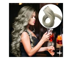 #101G STERLING SILVER GREY TAPE HAIR EXTENSIONS 20 PCS / QTY LENGTHS 20" & 22" STRAIGHT | free-classifieds-usa.com - 1