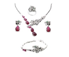 925 Sterling Silver Pink CZ Earrings Necklace Bracelet Ring Leopard Jewelry Set | free-classifieds-usa.com - 1