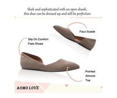 AOMO LOVE Women's Shoes Faux Suede Casual Light Pointed Toe Ballet Slip On Comfort Flats Shoes   | free-classifieds-usa.com - 3