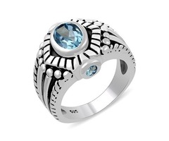 Blue Topaz Ring|Gemstone Ring|Oxidized Bold Ring|Sterling Silver Ring|Gift for her | free-classifieds-usa.com - 1