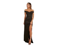 Black Off Shoulder Sweetheart Neck Side Slit Evening Dress | free-classifieds-usa.com - 1