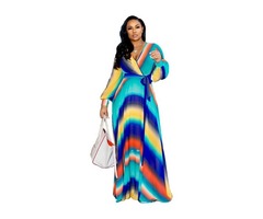 2019 Women High Quality Long Sleeve Printed Sexy V Neck Maxi Dress | free-classifieds-usa.com - 4