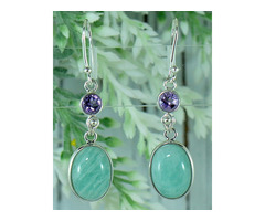 Green Earth Amazonite and Amethyst Oval Earrings in Sterling Silver for Sale | free-classifieds-usa.com - 1