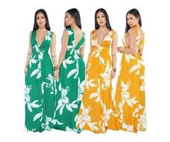 2019 Ladies sexy V neck backless floral printed maxi dress | free-classifieds-usa.com - 4