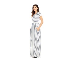 Fashion blue striped white teenage girls short flare sleeve maxi dress | free-classifieds-usa.com - 1