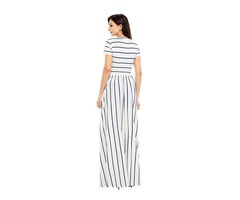 Fashion blue striped white teenage girls short flare sleeve maxi dress | free-classifieds-usa.com - 2