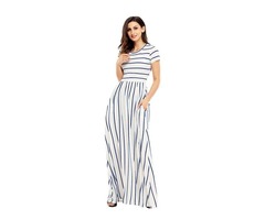 Fashion blue striped white teenage girls short flare sleeve maxi dress | free-classifieds-usa.com - 3