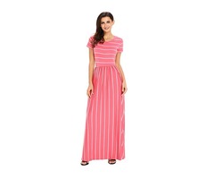 White striped rosy women maxi dress summer short sleeve dress maxi | free-classifieds-usa.com - 1