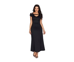 Black Ladies Maxi Dress Cold Shoulder Front Slit Flare Woman Maxi Dress | free-classifieds-usa.com - 1