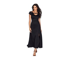 Black Ladies Maxi Dress Cold Shoulder Front Slit Flare Woman Maxi Dress | free-classifieds-usa.com - 2