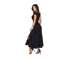 Black Ladies Maxi Dress Cold Shoulder Front Slit Flare Woman Maxi Dress | free-classifieds-usa.com - 3