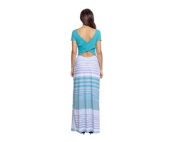 Turquoise crisscross back multicolor women's boho stripe maxi dress | free-classifieds-usa.com - 3