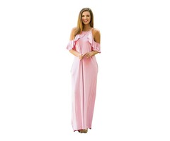 Fashion dusty pink ruffle boho dress maxi sleeve cold shoulder casual maxi dress | free-classifieds-usa.com - 1