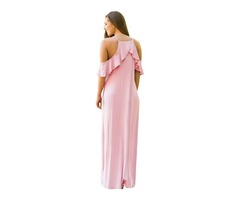 Fashion dusty pink ruffle boho dress maxi sleeve cold shoulder casual maxi dress | free-classifieds-usa.com - 2