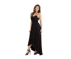 Hot Sale Black Lace Up V Neck Ruffle Trim Hi-low Strapless Maxi Dress | free-classifieds-usa.com - 3