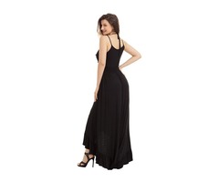 Hot Sale Black Lace Up V Neck Ruffle Trim Hi-low Strapless Maxi Dress | free-classifieds-usa.com - 4
