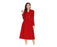 New Design Women High Waist V Neck Button Vintage Dress | free-classifieds-usa.com - 2
