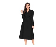 2019 Stylish V Neck Women High Waist Button Collared Vintage Dress | free-classifieds-usa.com - 2