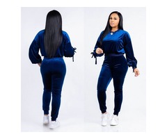 Women Velvet Material Long-Sleeved T-Shirt Tight Pants Tracksuit Casual Suit Two-Piece | free-classifieds-usa.com - 4
