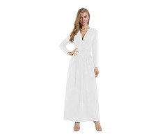 Sexy Women Maxi Dress White V-neck Long Sleeve Ladies Vintage Dress | free-classifieds-usa.com - 1